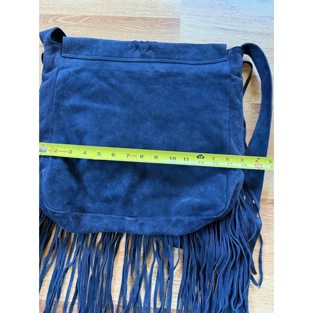 RAJ Anthropologie Genuine Leather Suede Fringe Crossbody Bag Navy Blue Boho - Picture 8 of 9